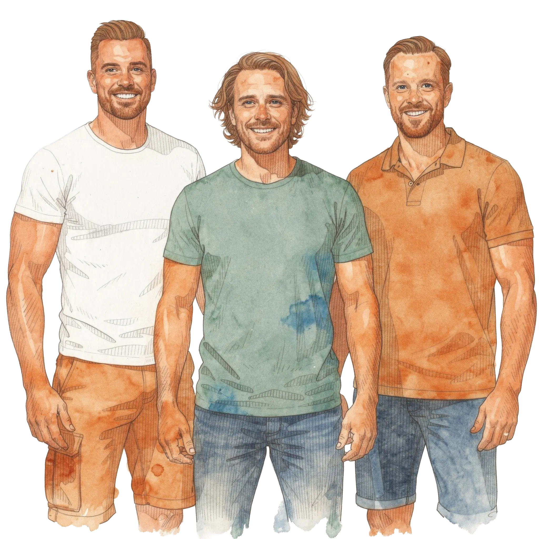 Drei starke und glückliche Väter schauen in die Kamera